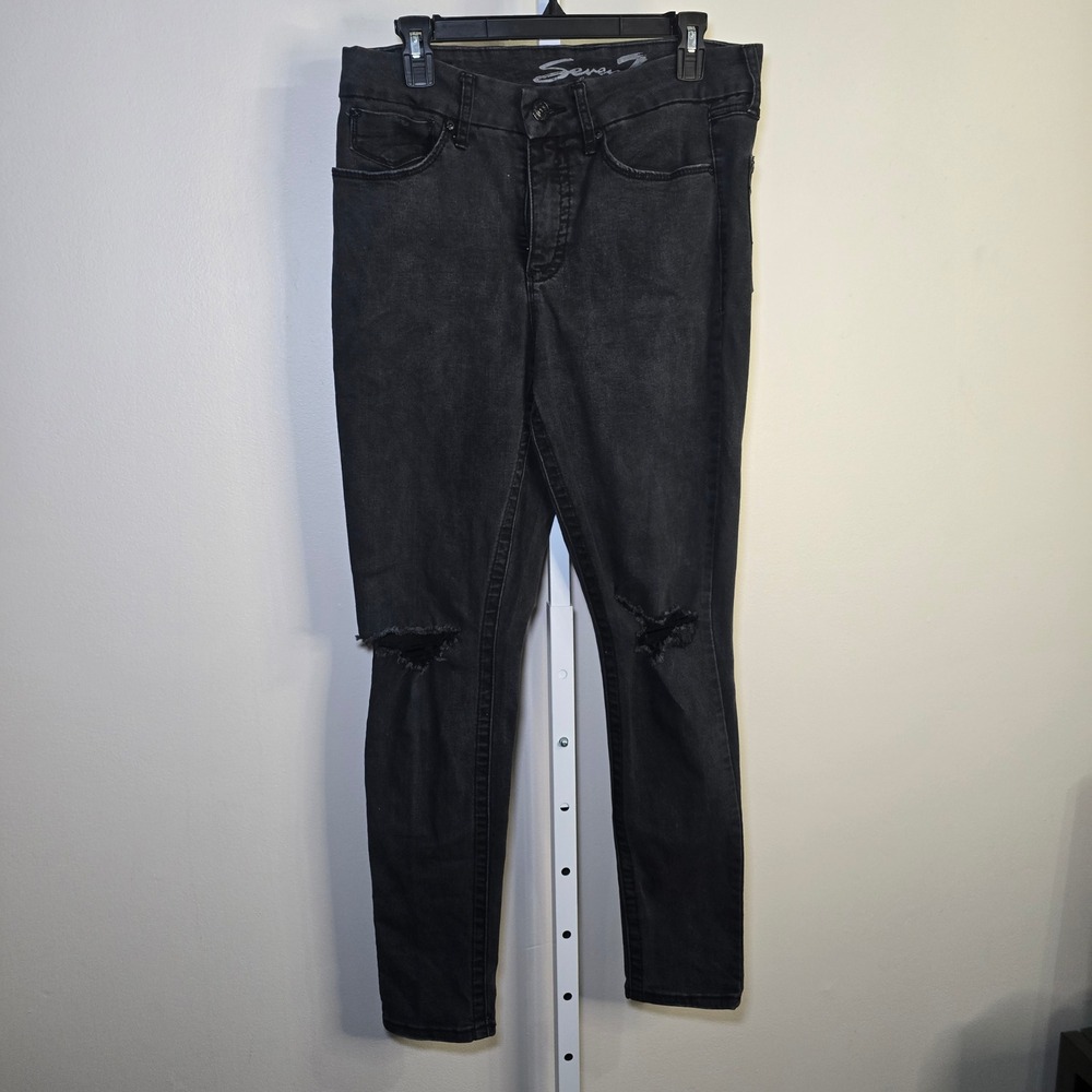 Seven7 Womens Skinny Jeans Black Faded Distressed Ripped Knee Denim Size 12